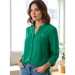 Turquoise Green Tunic Shirt Liquid Knit Top Sz 4 Roll Slv Shacket Susan Graver